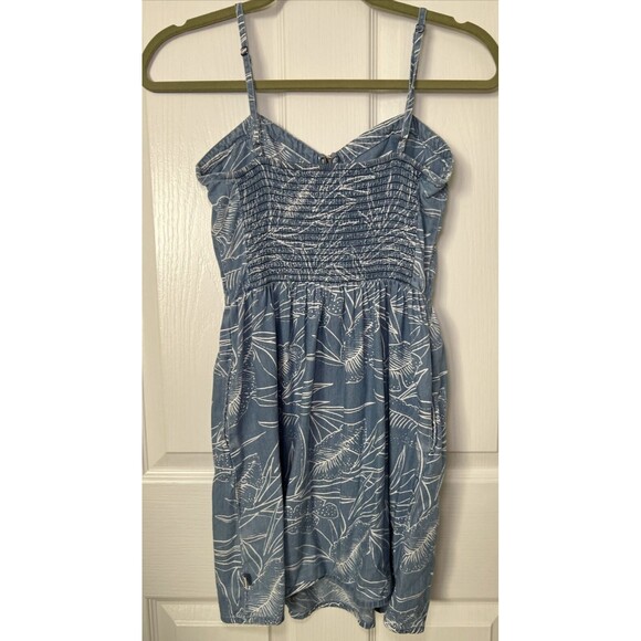 Vans Skater Sundress XS Denim Blue Chambray Tropical Leaf Print Zip Front - Picture 4 of 12